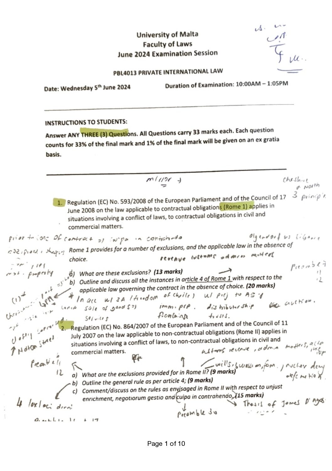 Private International Law Past Paper PBL4013